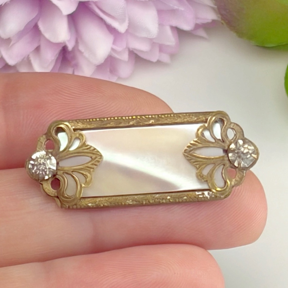 Antique Mother of Pearl Brooch Art Nouveau Edwardian Art Deco Gold Filled - Picture 5 of 10
